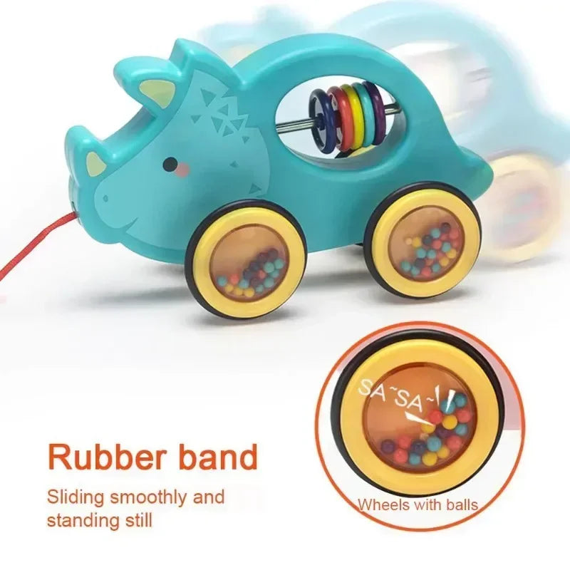 Montessori Toys Car Wooden Pull Along Toddler Animal Pull Developmental for Girl Boy Gift Bunny Turtle Dinosaur