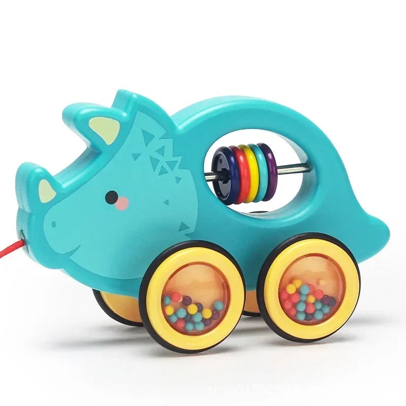 Montessori Toys Car Wooden Pull Along Toddler Animal Pull Developmental for Girl Boy Gift Bunny Turtle Dinosaur