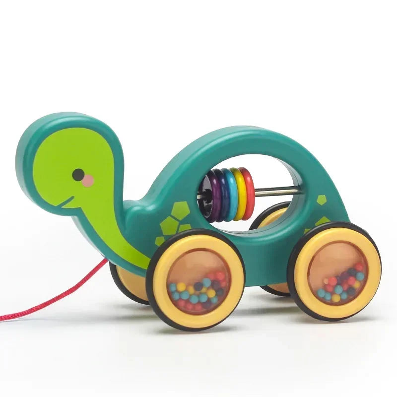 Montessori Toys Car Wooden Pull Along Toddler Animal Pull Developmental for Girl Boy Gift Bunny Turtle Dinosaur
