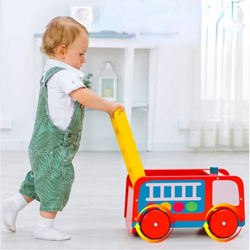Fun Early Education for Children To Learn To Walk O-legged Wooden Baby Walkers, Hand Pushed Toys Storage Box Walker for Baby