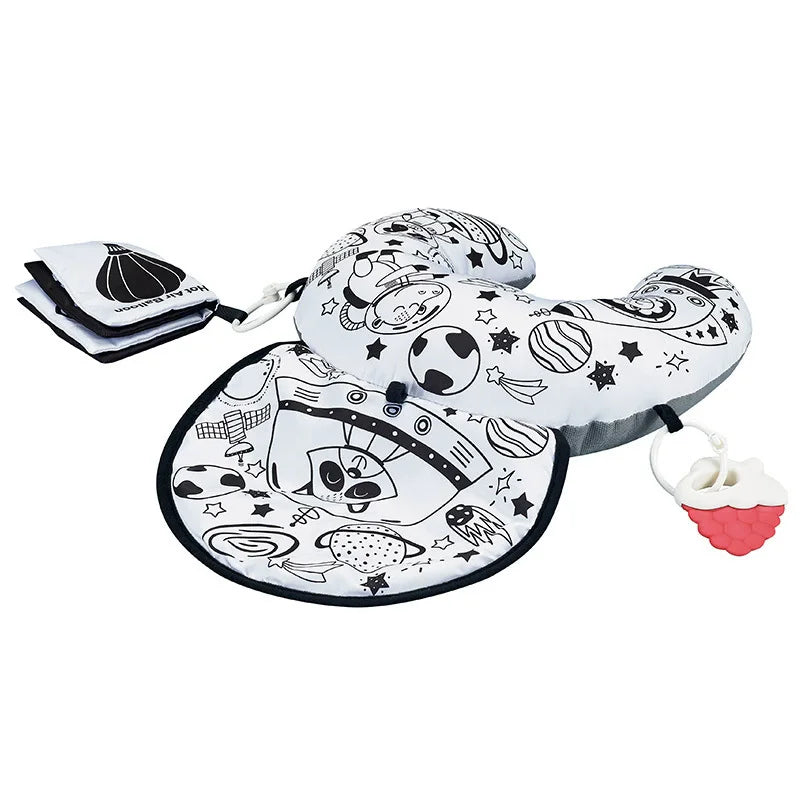 Baby Pillow Tummy Time Toy Black And White Lying Pillow High Contrast Double-Sided Sensory Toy Newborn Head-up Training Pillow