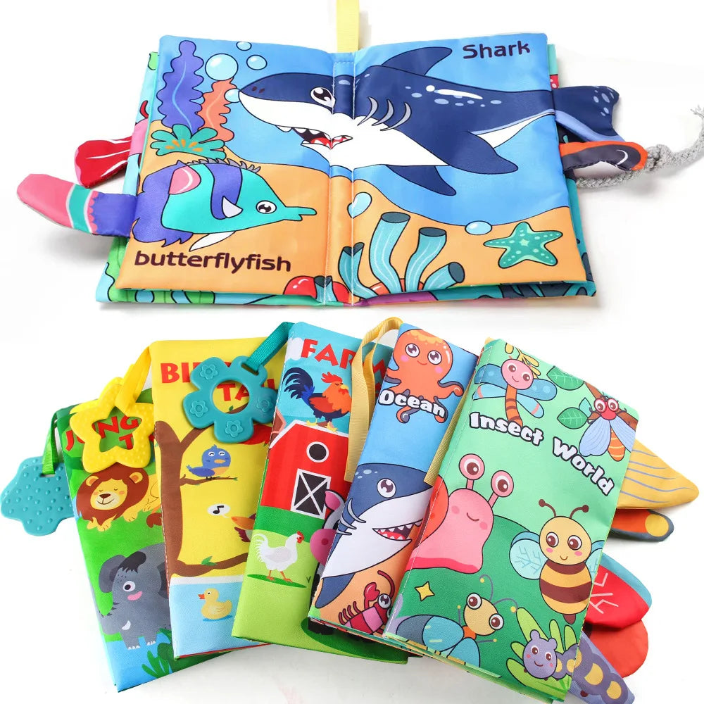 8 Page Tail Cloth Book Touch And Feel Infant Soft Books Cartoon Animals Development Interactive Early Education Toys For Baby