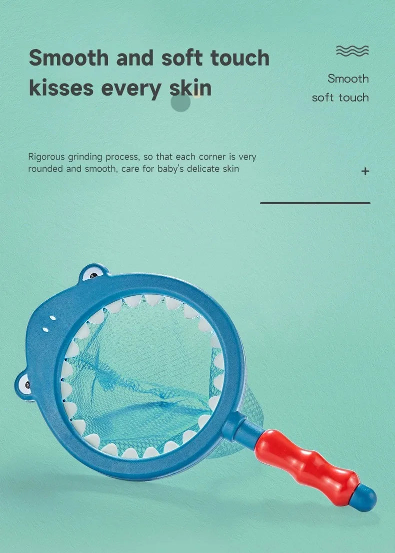 Baby Bath Toys, Turtle Spray Water Toy, Fish Net Catching Shark, Children Animal Squeeze Toys, Floating Water Play Set for Kids