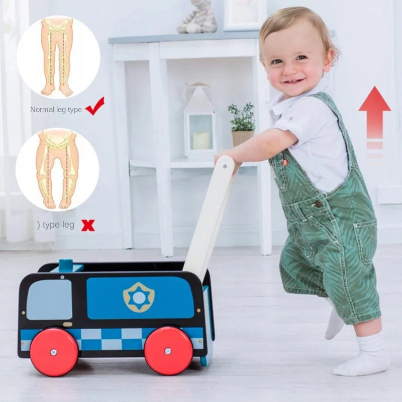 Fun Early Education for Children To Learn To Walk O-legged Wooden Baby Walkers, Hand Pushed Toys Storage Box Walker for Baby