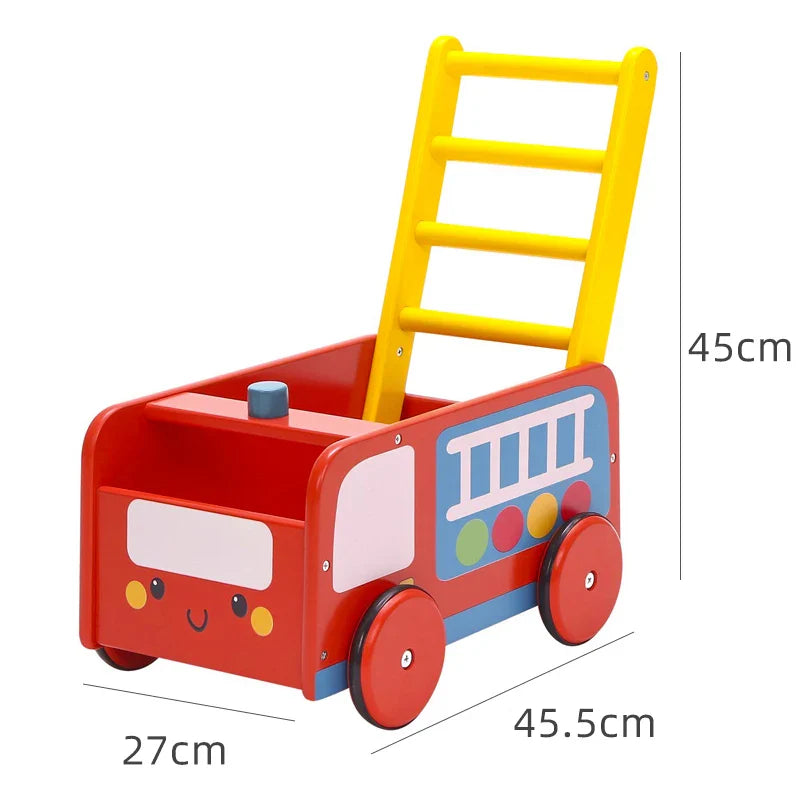 Fun Early Education for Children To Learn To Walk O-legged Wooden Baby Walkers, Hand Pushed Toys Storage Box Walker for Baby