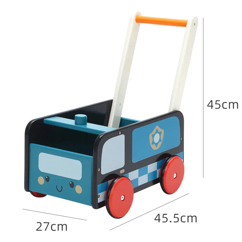 Fun Early Education for Children To Learn To Walk O-legged Wooden Baby Walkers, Hand Pushed Toys Storage Box Walker for Baby