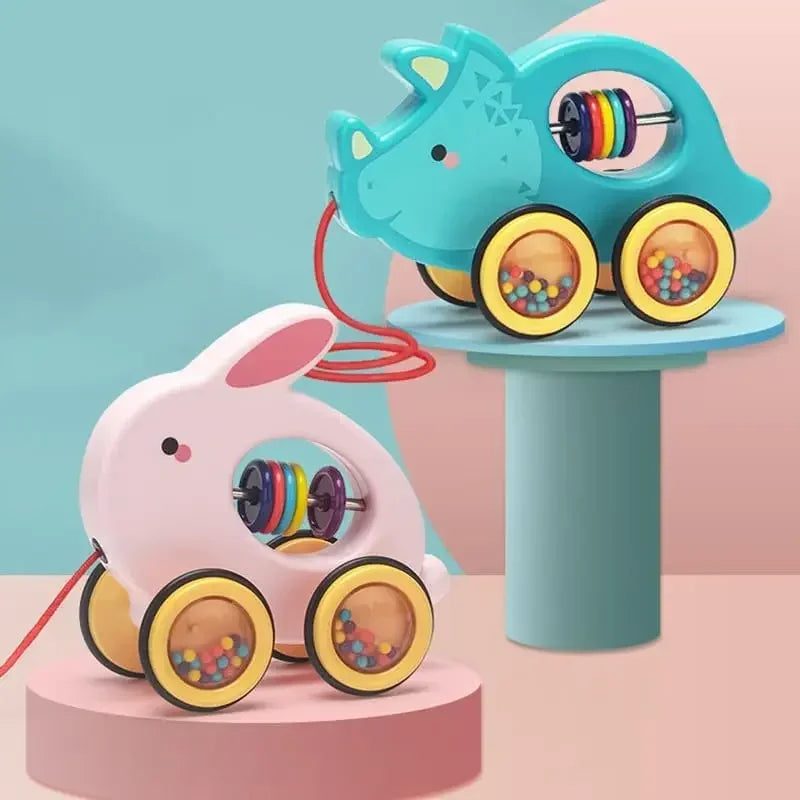 Montessori Toys Car Wooden Pull Along Toddler Animal Pull Developmental for Girl Boy Gift Bunny Turtle Dinosaur