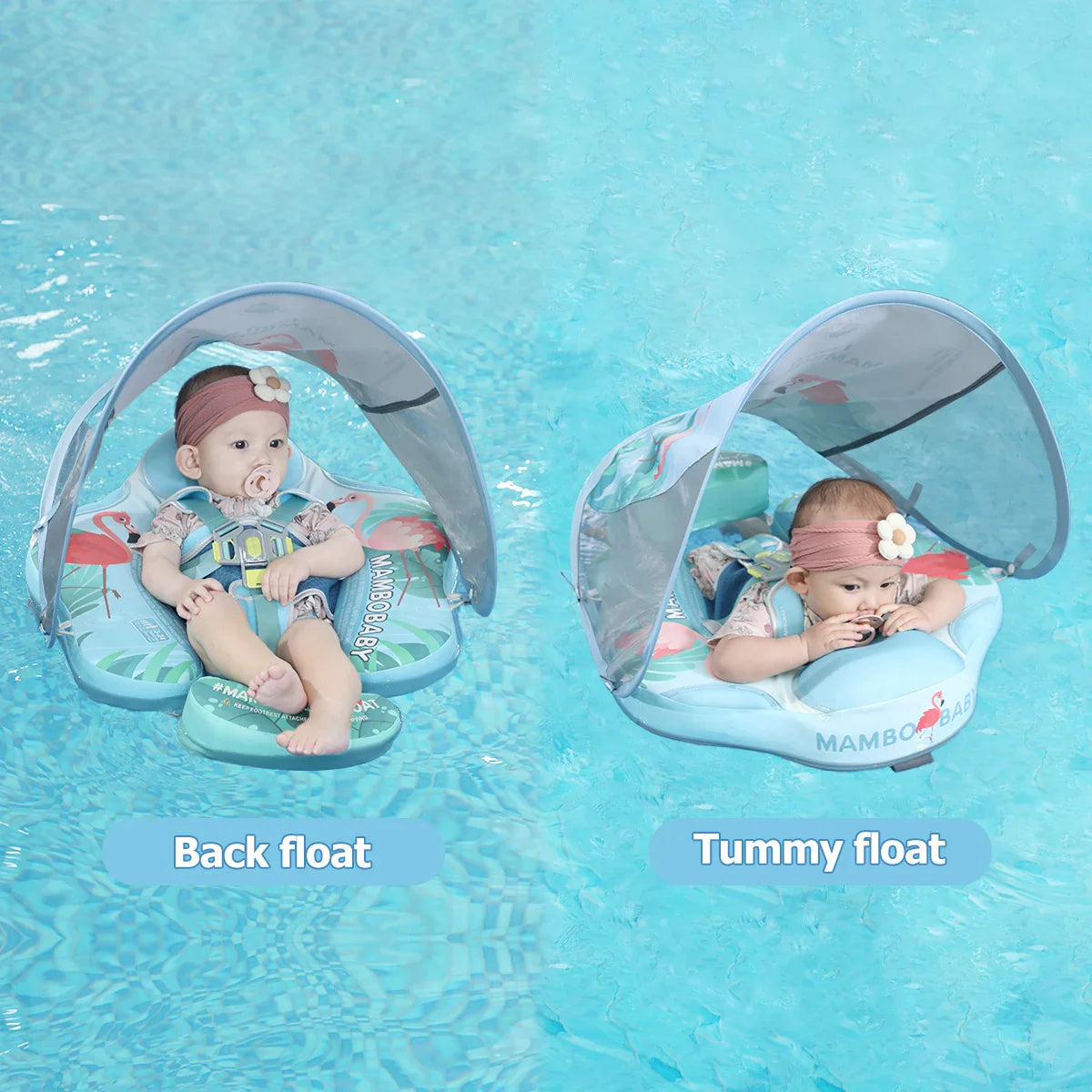 Mambobaby Gentle Skin-Safe Flamingo Air-Free Chest Float with Flat Canopy B503-143-W-Z Baby Swimming Ring Infant Water Circle
