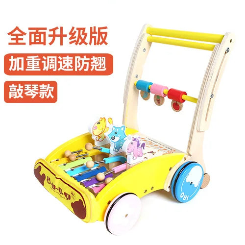 Wooden Baby Walker with Wheel Baby Push Walker Learning Walking Toys Adjustable Height Walker Montessori Toys for Baby Age 1+
