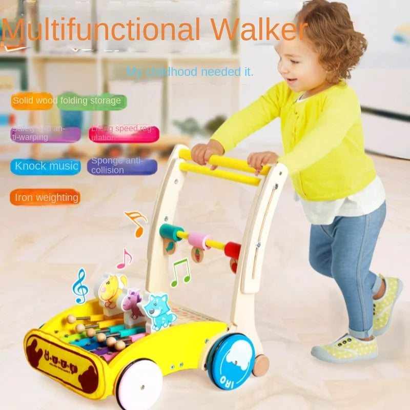 Wooden Baby Walker with Wheel Baby Push Walker Learning Walking Toys Adjustable Height Walker Montessori Toys for Baby Age 1+
