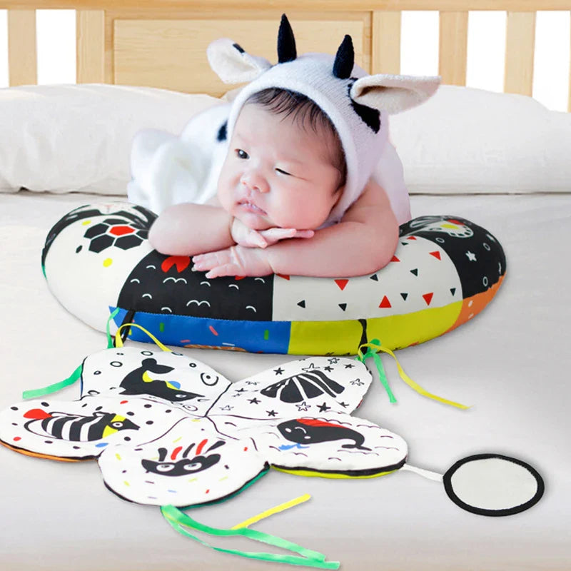 Baby Pillow Tummy Time Toy Black And White Lying Pillow High Contrast Double-Sided Sensory Toy Newborn Head-up Training Pillow