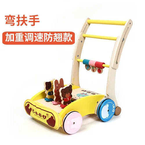 Wooden Baby Walker with Wheel Baby Push Walker Learning Walking Toys Adjustable Height Walker Montessori Toys for Baby Age 1+