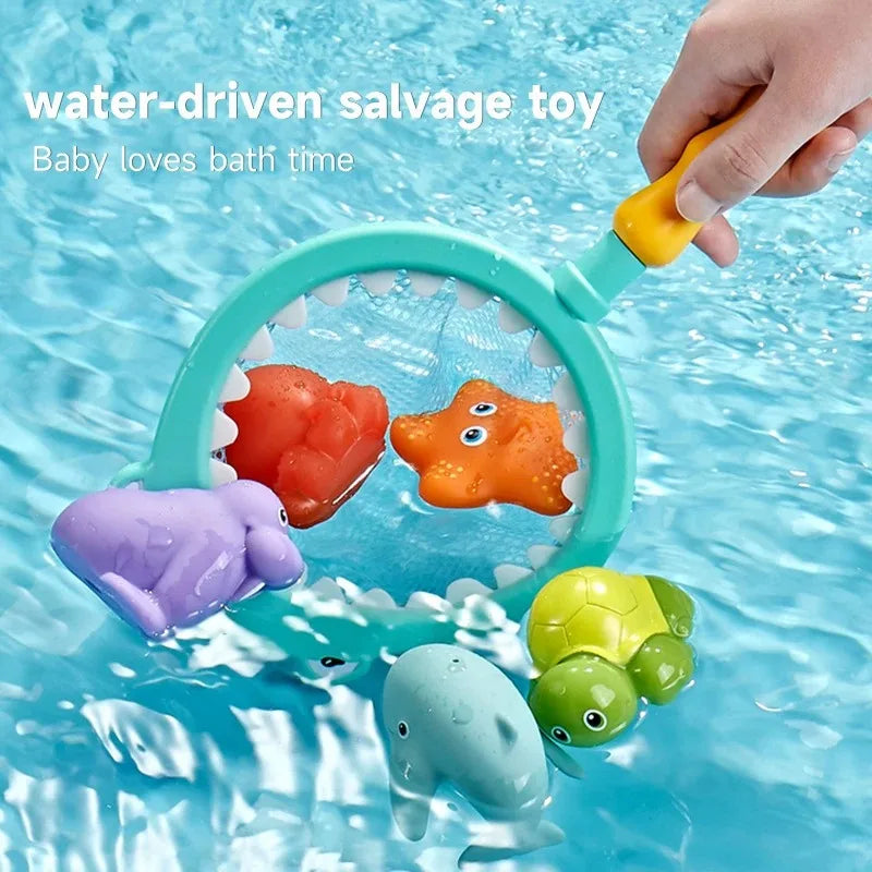 Baby Bath Toys, Turtle Spray Water Toy, Fish Net Catching Shark, Children Animal Squeeze Toys, Floating Water Play Set for Kids