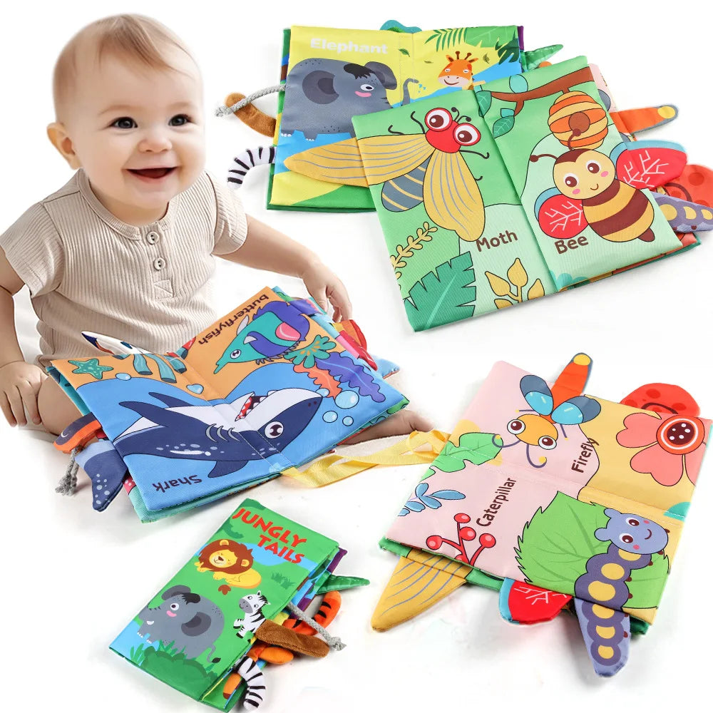 8 Page Tail Cloth Book Touch And Feel Infant Soft Books Cartoon Animals Development Interactive Early Education Toys For Baby