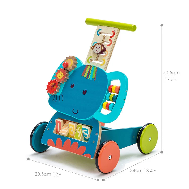Fun Early Education for Children To Learn To Walk O-legged Wooden Baby Walkers, Hand Pushed Toys Storage Box Walker for Baby
