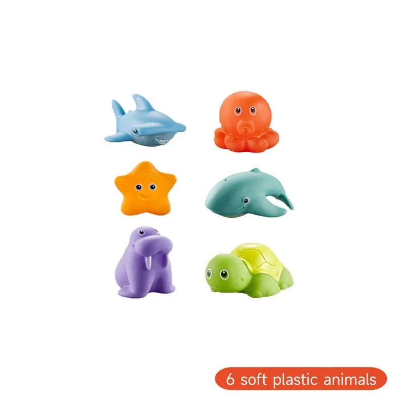 Baby Bath Toys, Turtle Spray Water Toy, Fish Net Catching Shark, Children Animal Squeeze Toys, Floating Water Play Set for Kids
