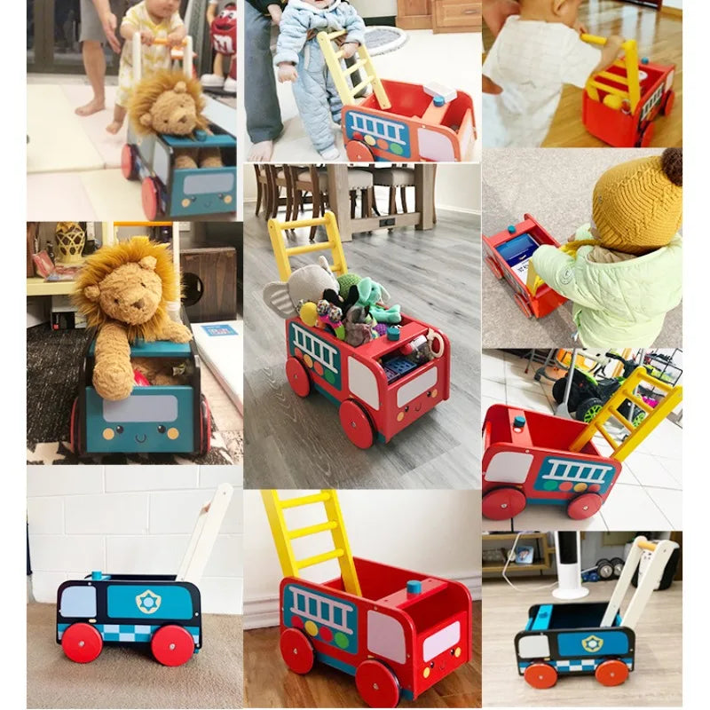 Fun Early Education for Children To Learn To Walk O-legged Wooden Baby Walkers, Hand Pushed Toys Storage Box Walker for Baby