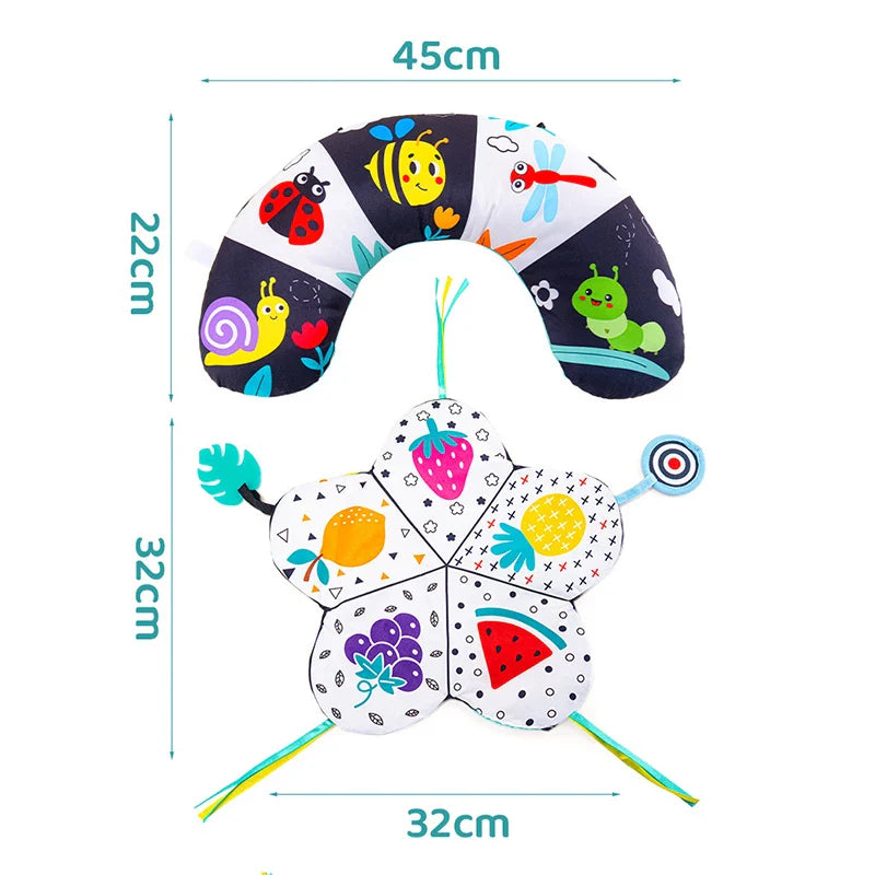 Baby Pillow Tummy Time Toy Black And White Lying Pillow High Contrast Double-Sided Sensory Toy Newborn Head-up Training Pillow