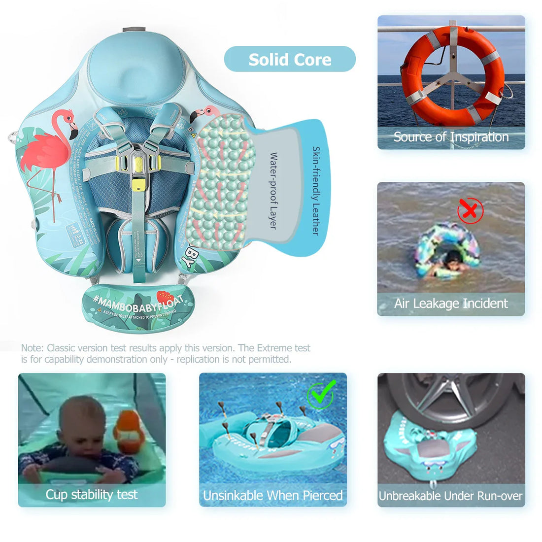 Mambobaby Gentle Skin-Safe Flamingo Air-Free Chest Float with Flat Canopy B503-143-W-Z Baby Swimming Ring Infant Water Circle