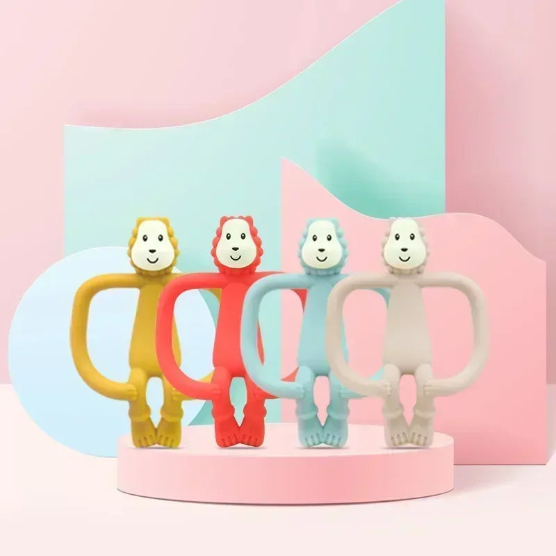 1 pcs BPA Free Quality Silicone Teether - Lion Shaped Teething Toy for Newborns and Infants Cute Teether Toy with Storage Box