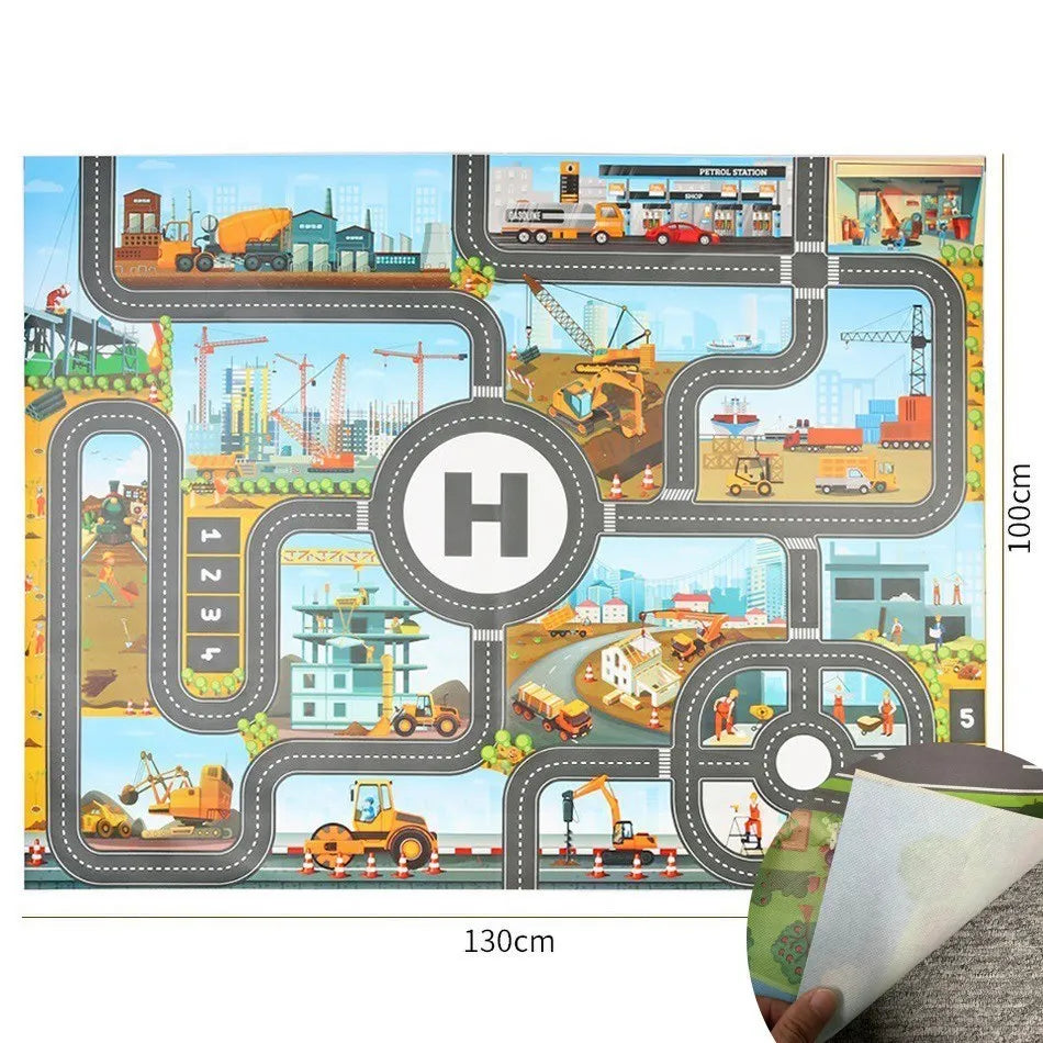 Children Playmat Activity Surface Waterproof Map Kids Animal Road Toy Baby Dinosaur Road Portable Carpet Farm Road Non-Toxic Mat
